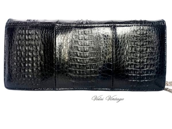 bolso clutch de cocodrilo vintage color negro